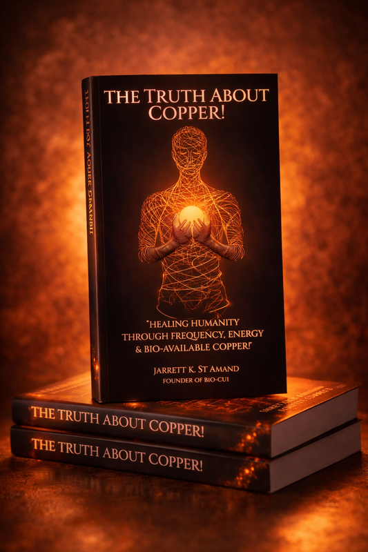 Book titled 'The Truth About Copper' on a wooden surface with a warm, glowing background.