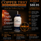Advertisement for Bio-Cu1 Copper Wellness System with product packaging and text on a dark background.